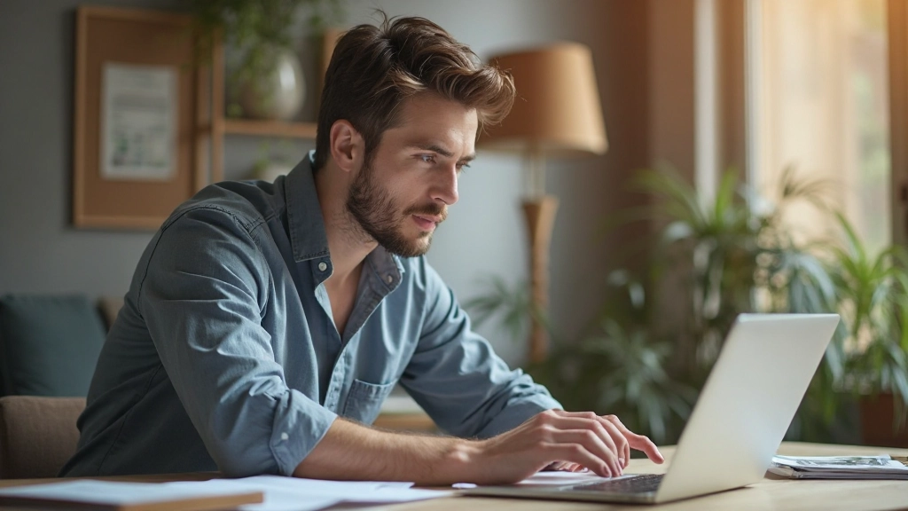 Человек изучает финансовые материалы на ноутбуке с графиками и диаграммами